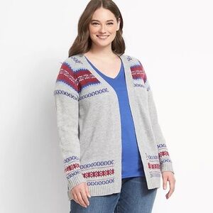 Lane Bryant Open-Front Fair Isle Cardigan - Size 14/16